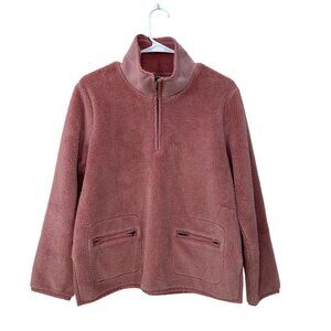 Madewell Size‎ M Pullover 1/4 Zip Thick Fleece Sweatshirt Zip Pockets Blush Pink